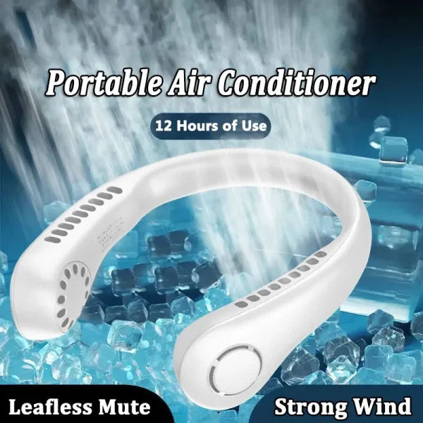 Vaneless Hanging Neck Fan – Portable Bladeless Rechargeable Air Conditioner with Silent Cooling