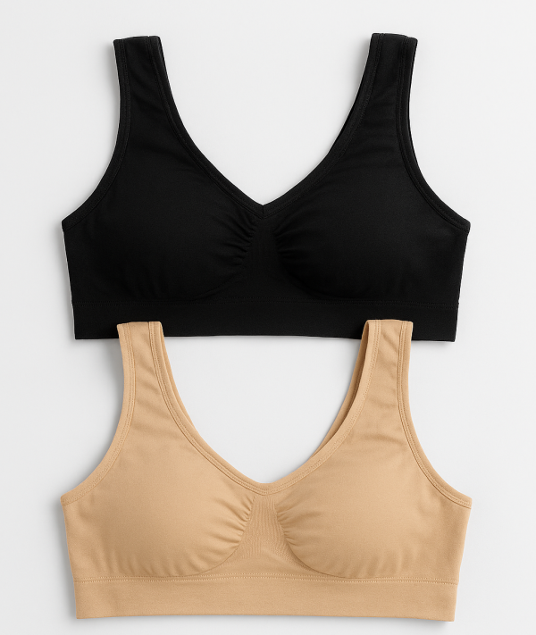 Women’s Lycra Sports Bra Set – Black & Skin | Ideal For Gym, Yoga & Daily Comfort (pack Of 2)