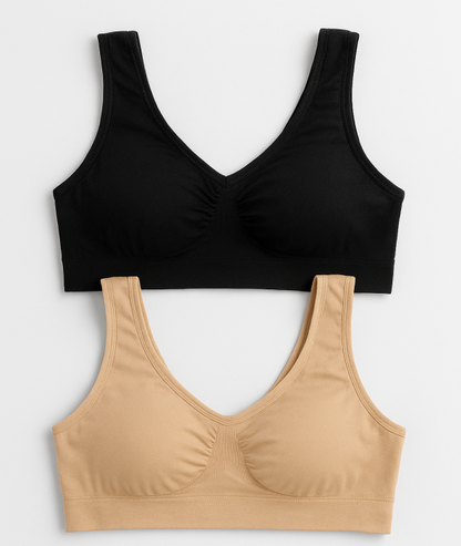 Women’s Lycra Sports Bra Set – Black & Skin | Ideal For Gym, Yoga & Daily Comfort (pack Of 2)